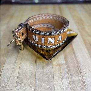 Embossed Tan Leather Belt